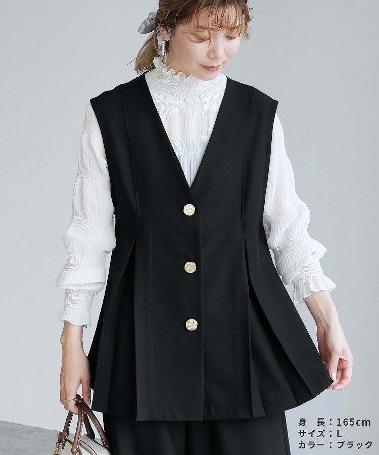 Vネック金ボタンペプラムベスト(bel-hr-0626) ネコポス発送10 | reca